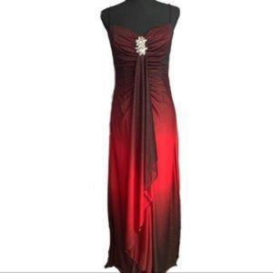 Reign On Long Red Sparkly Ombre Prom Dress